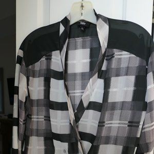 Black White Sheer Plaid Long sleeve Top